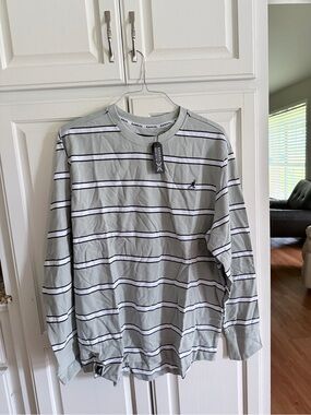 Kangol Men’s Light Gray Striped Long Sleeve Tee with Black & White Accents